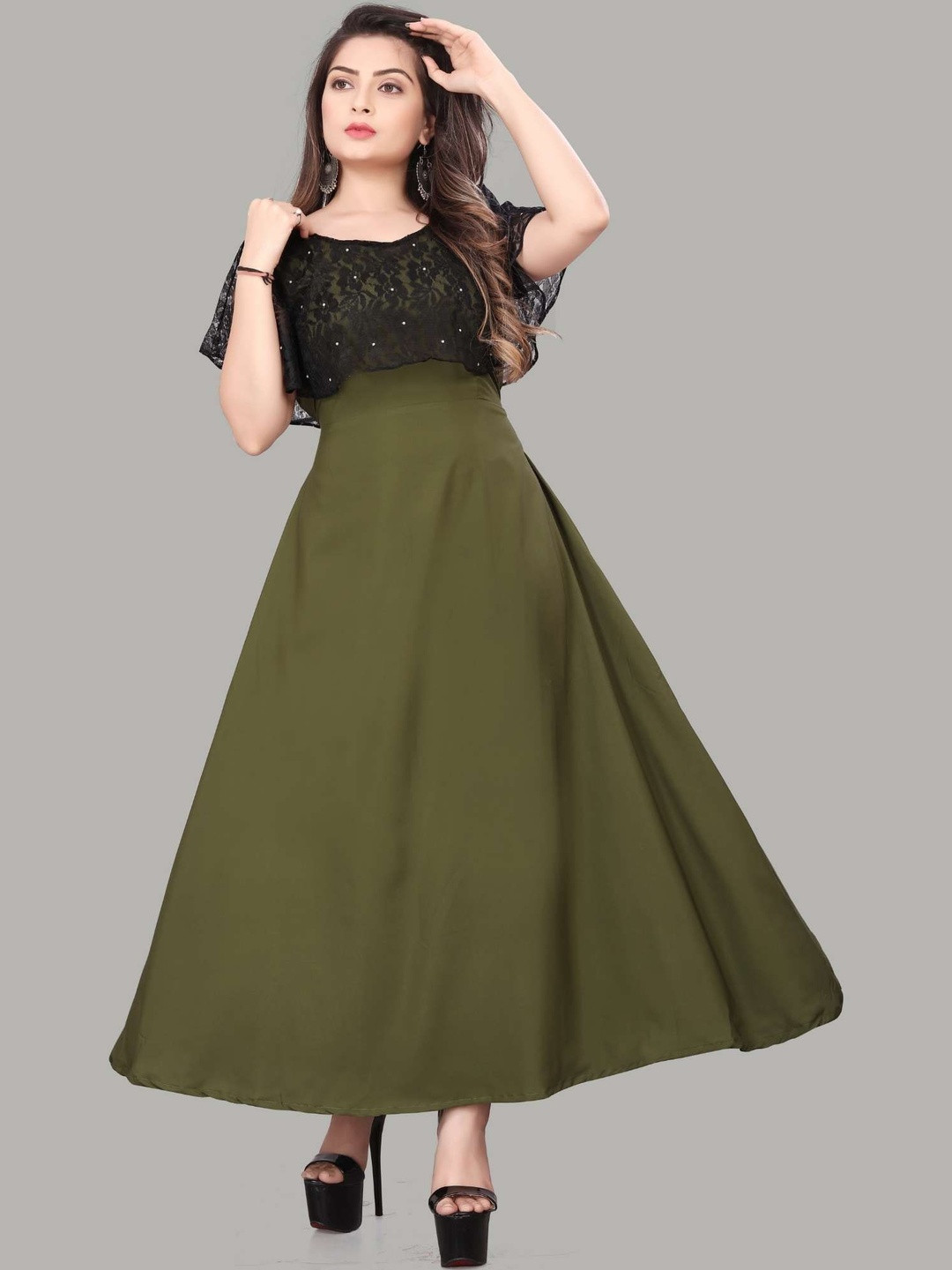 QENA Colourblocked Flutter Sleeve Maxi Dress