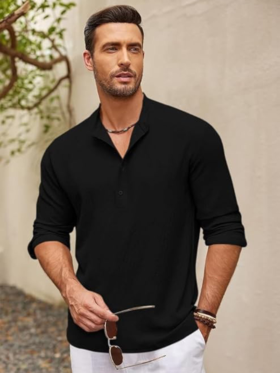 Bellstone Men Black Cotton Solid Casual Shirts