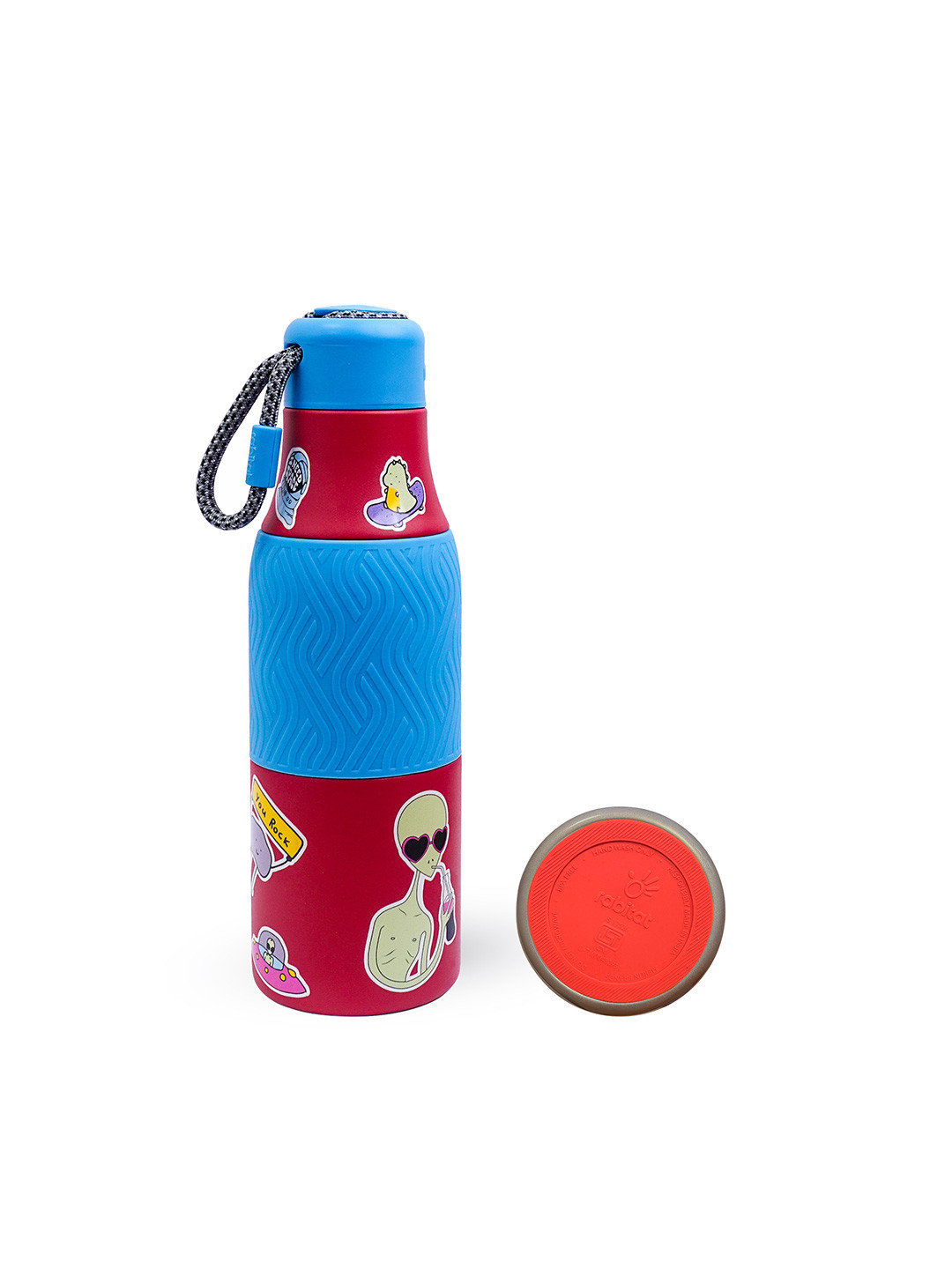 Rabitat Zappy Red and Blue Printed Stainless Steel Double Wall Vacuum Water Bottle 700 ml