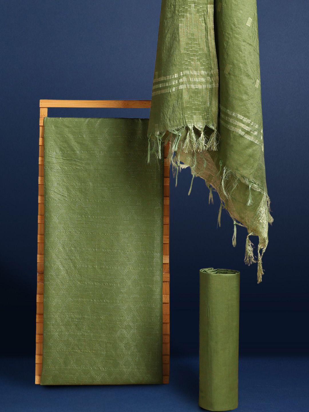 Taavi Hand Dye Jacquard Katan Silk Unstitched Dress Material