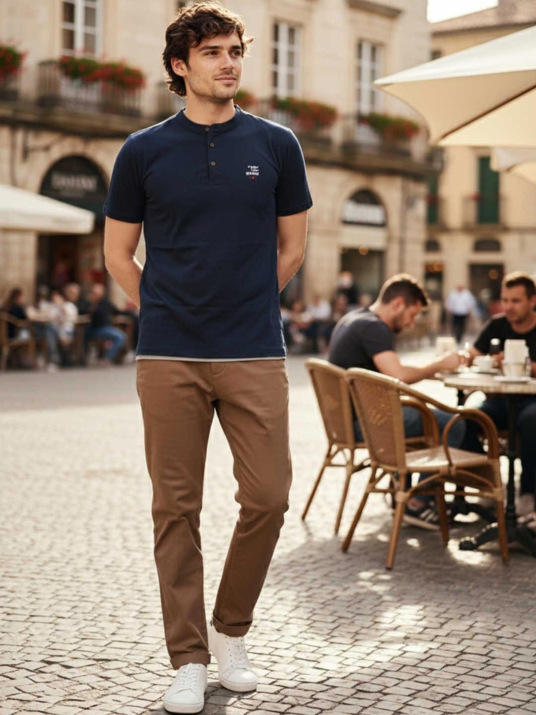 ROAR FOR GOOD Men Typography Printed Henley Neck Organic Cotton Moisture Wicking T-shirt