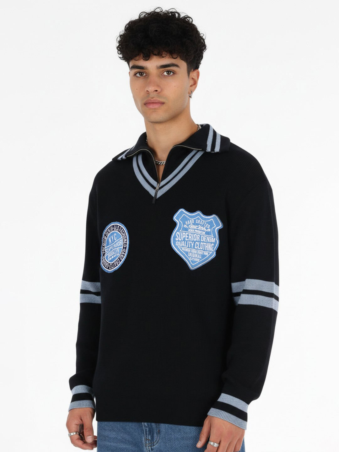 glitchez Self Design Graphic Drop-Shoulder Sleeves Shirt Collar Oversized  Pullover