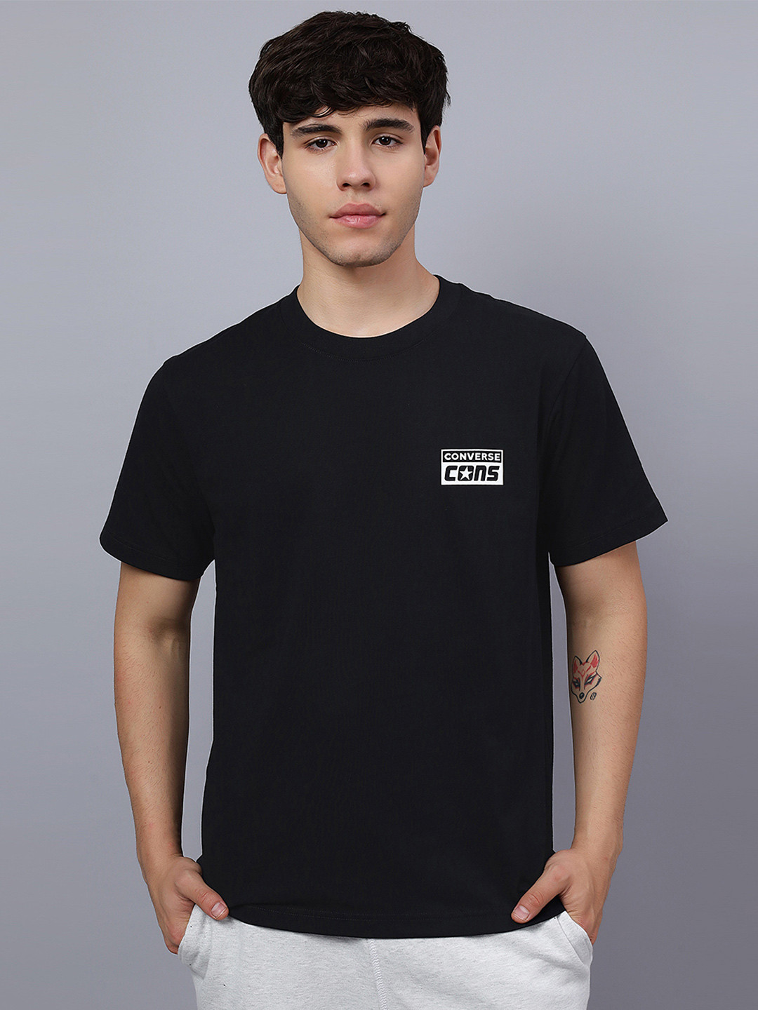 Converse Unisex Brand Logo Cons Printed Round Neck Cotton T-shirt