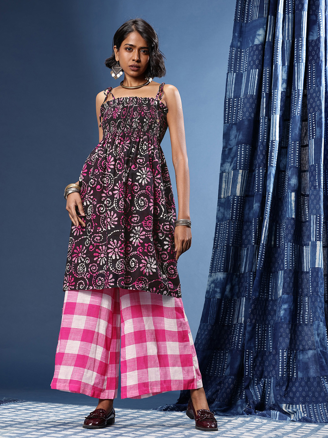 Taavi Batik Floral Printed Pure Cotton Kurta With Palazzos