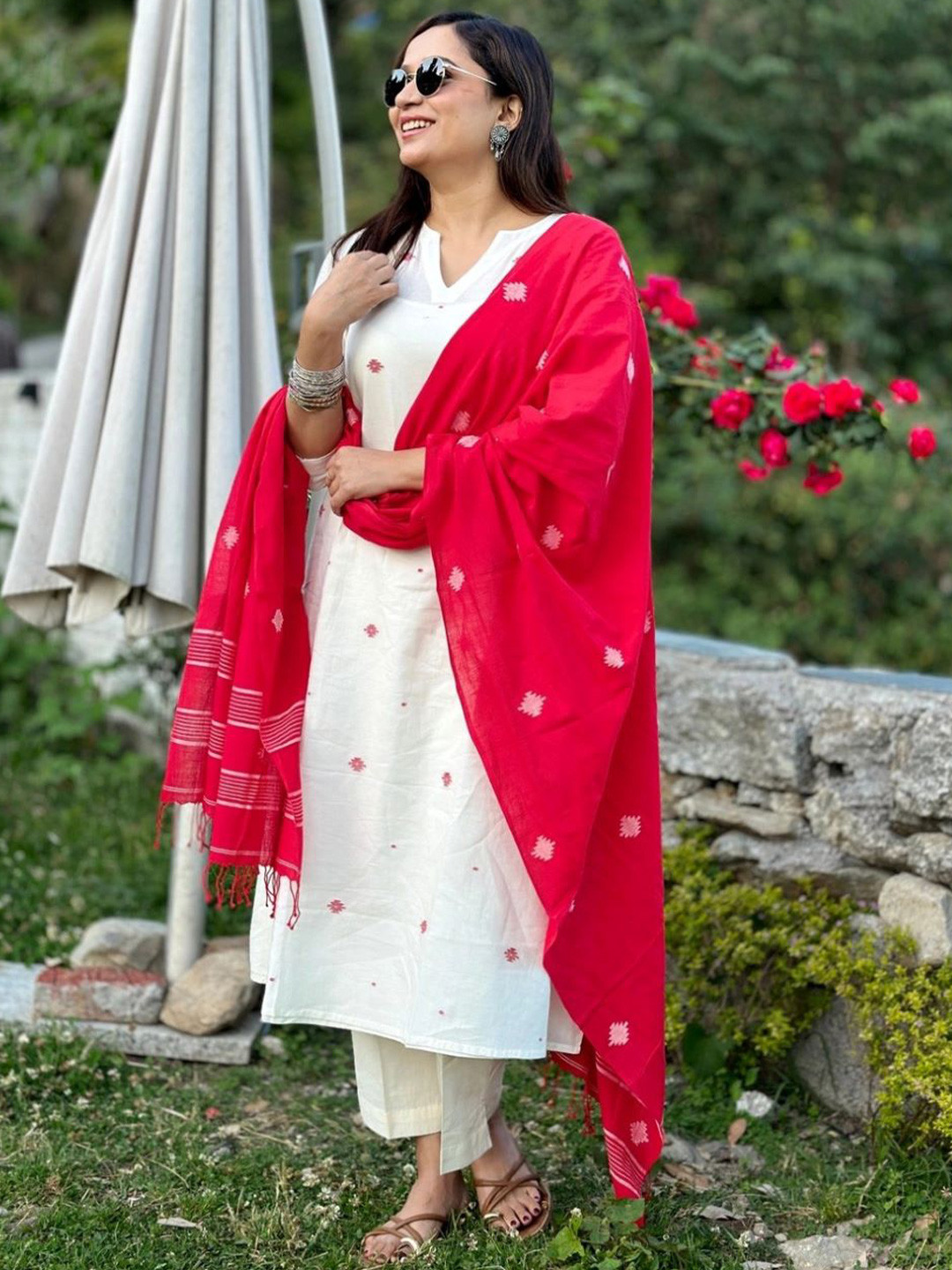 Sutra Art of Clothing  Jamdani Pure Cotton Kurta With Palazzo