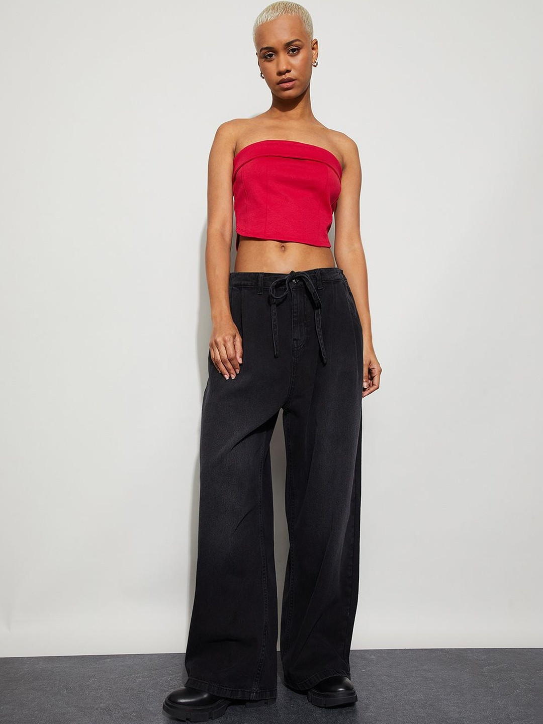 Ginger by Lifestyle Women Wide Leg Mid-Rise Light Fade Stretchable Jeans