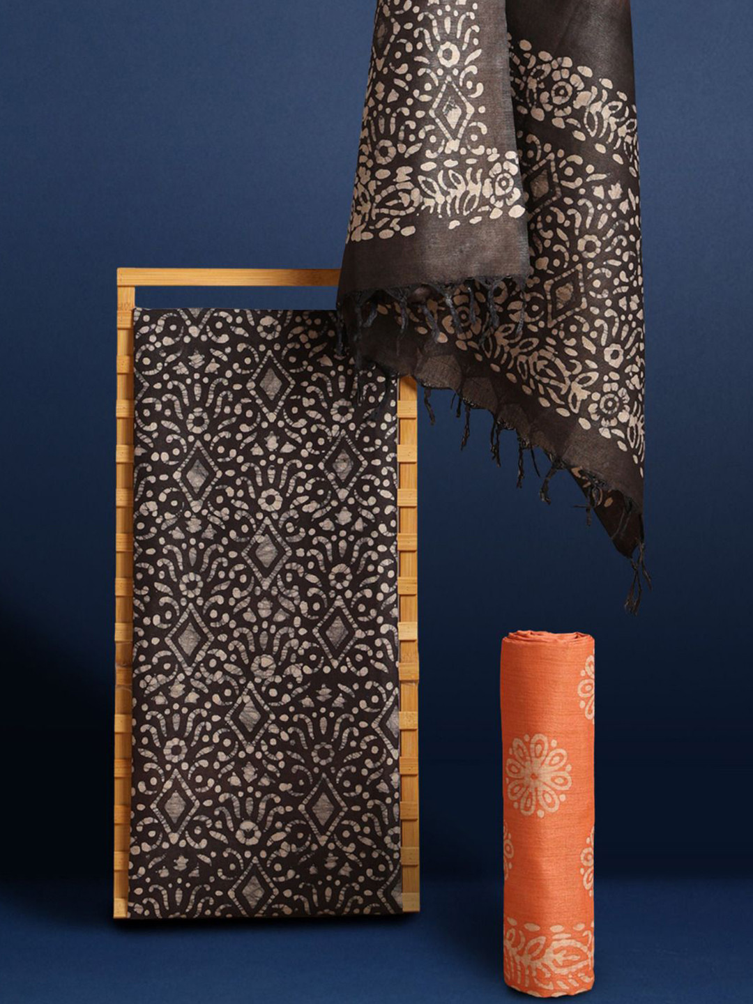 Taavi Handblock Print Ombre Dye Khadi Cotton Dress Material