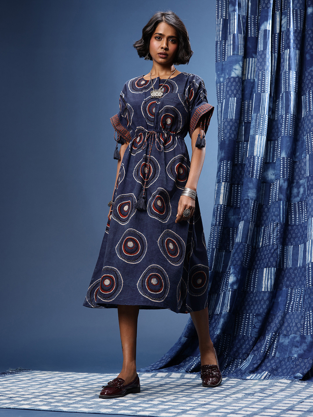 Taavi Geometric Printed Pure Cotton A-Line Ajrakh Ethnic Dress