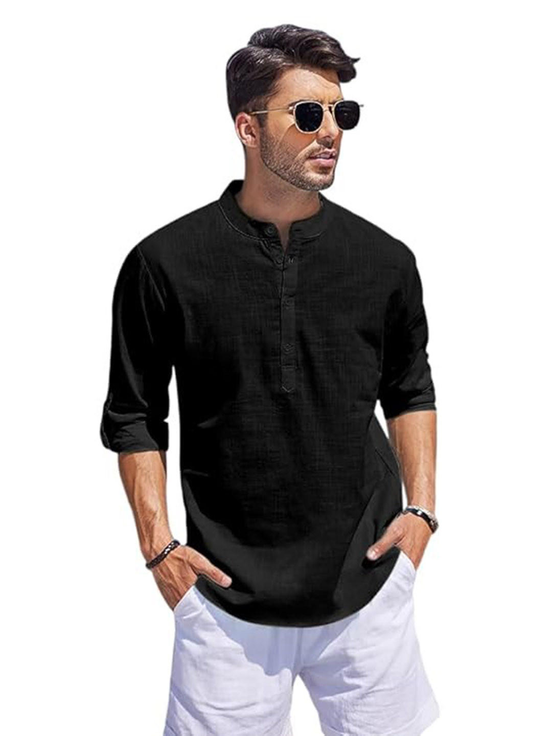 Bellstone Men Black Cotton Solid Casual Shirts