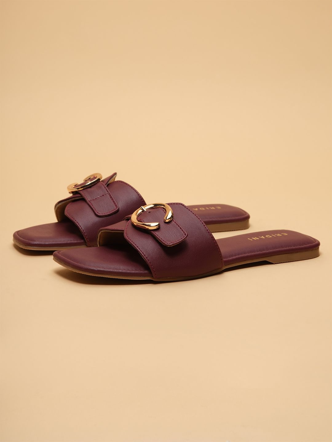ERIDANI Women Embellished Open Toe Flats with Buckles