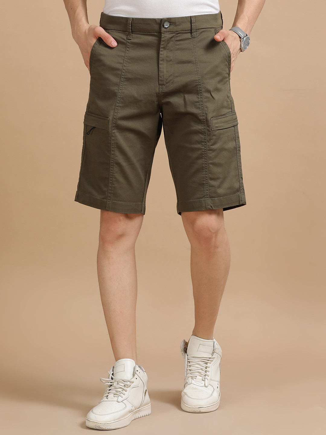 COOL COLORS Men Mid-Rise Relaxed Fit Cotton Cargo Shorts
