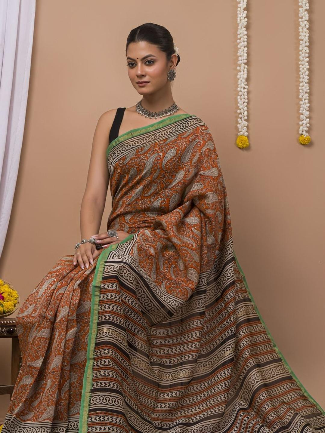 Taavi Women Hand Block Print Chanderi Saree