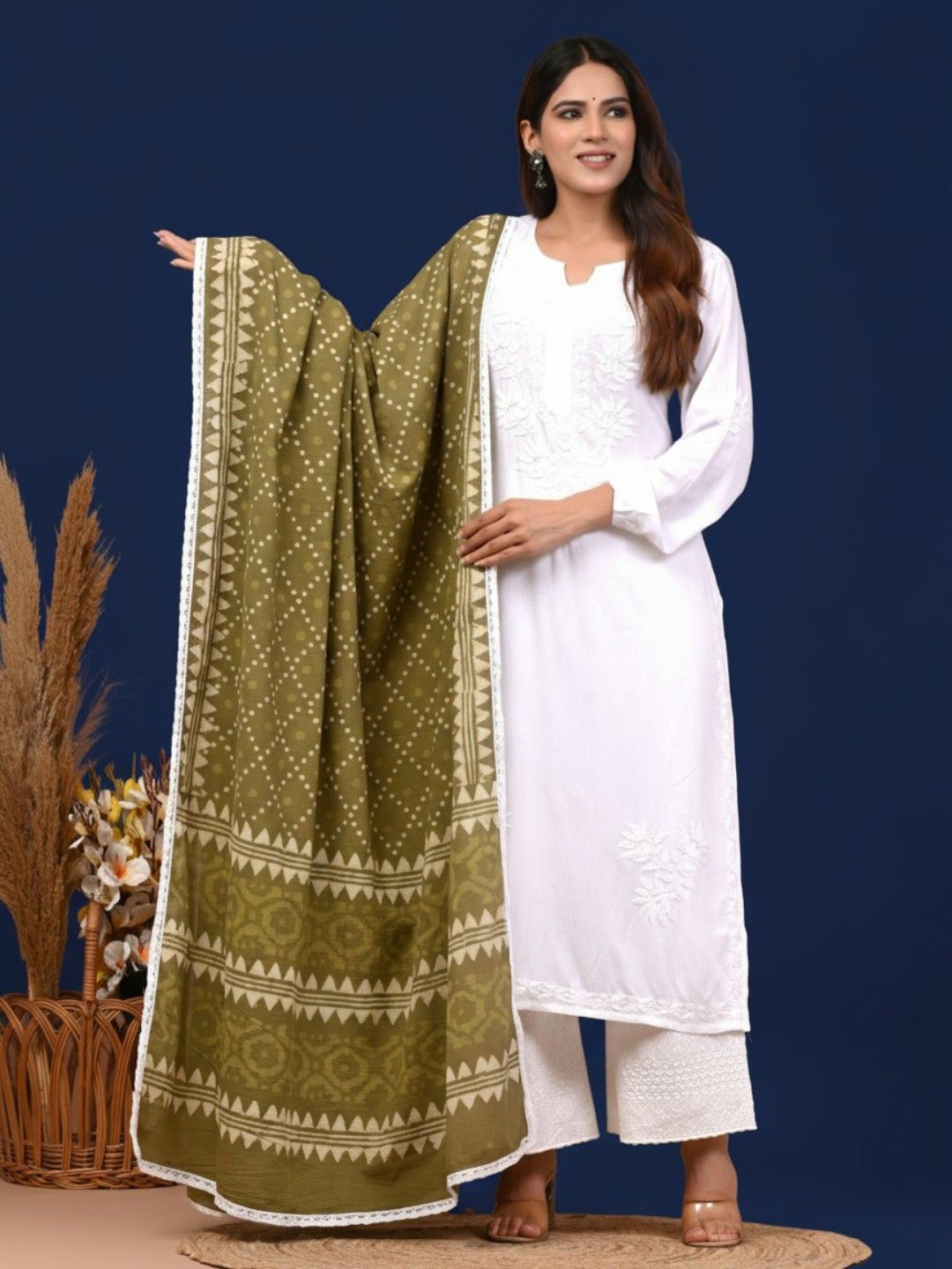 Taavi Dabu Block Printed Cotton Mulmul Dupatta With Taping
