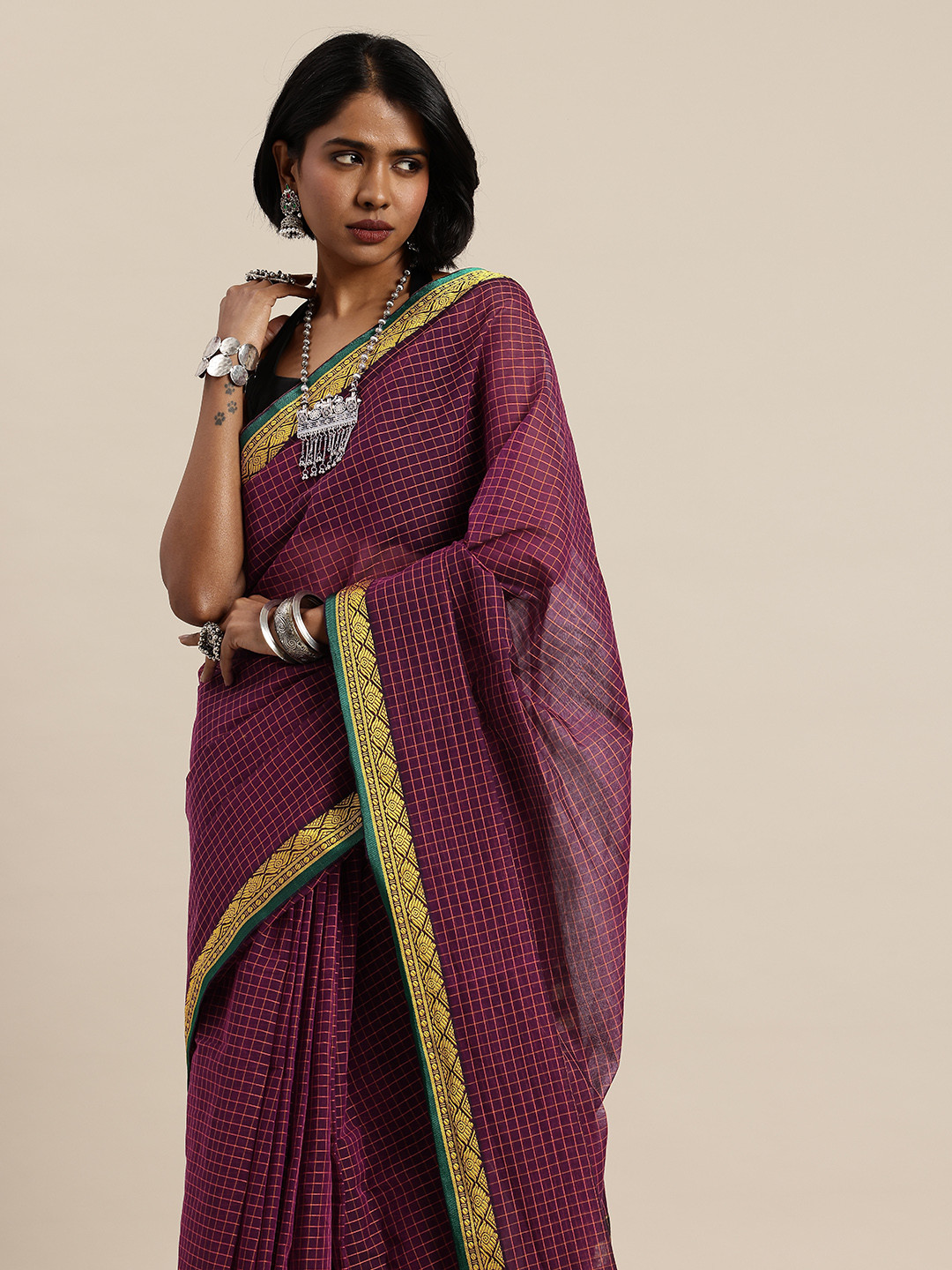 Taavi Banahatti Woven Festive Checked Pure Cotton Handloom Saree