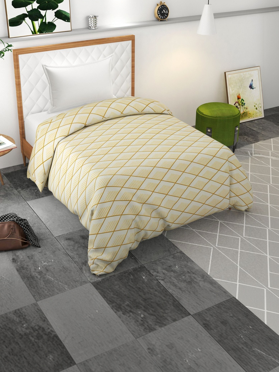 Bromwick White & Beige Checked Cotton Single Duvet Cover