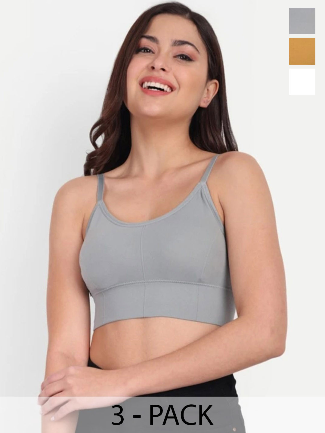 KAMINI Women Bra Pack of 3  White, Yellow & Grey, Stretchable Bralette