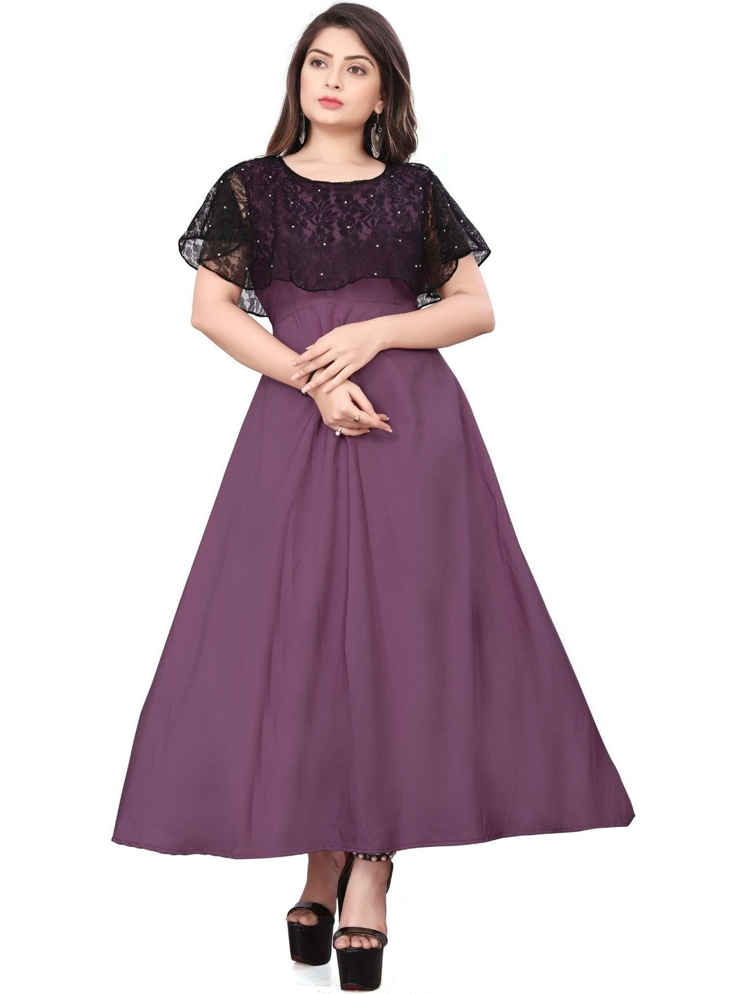 QENA Applique Fit & Flare Maxi Dress