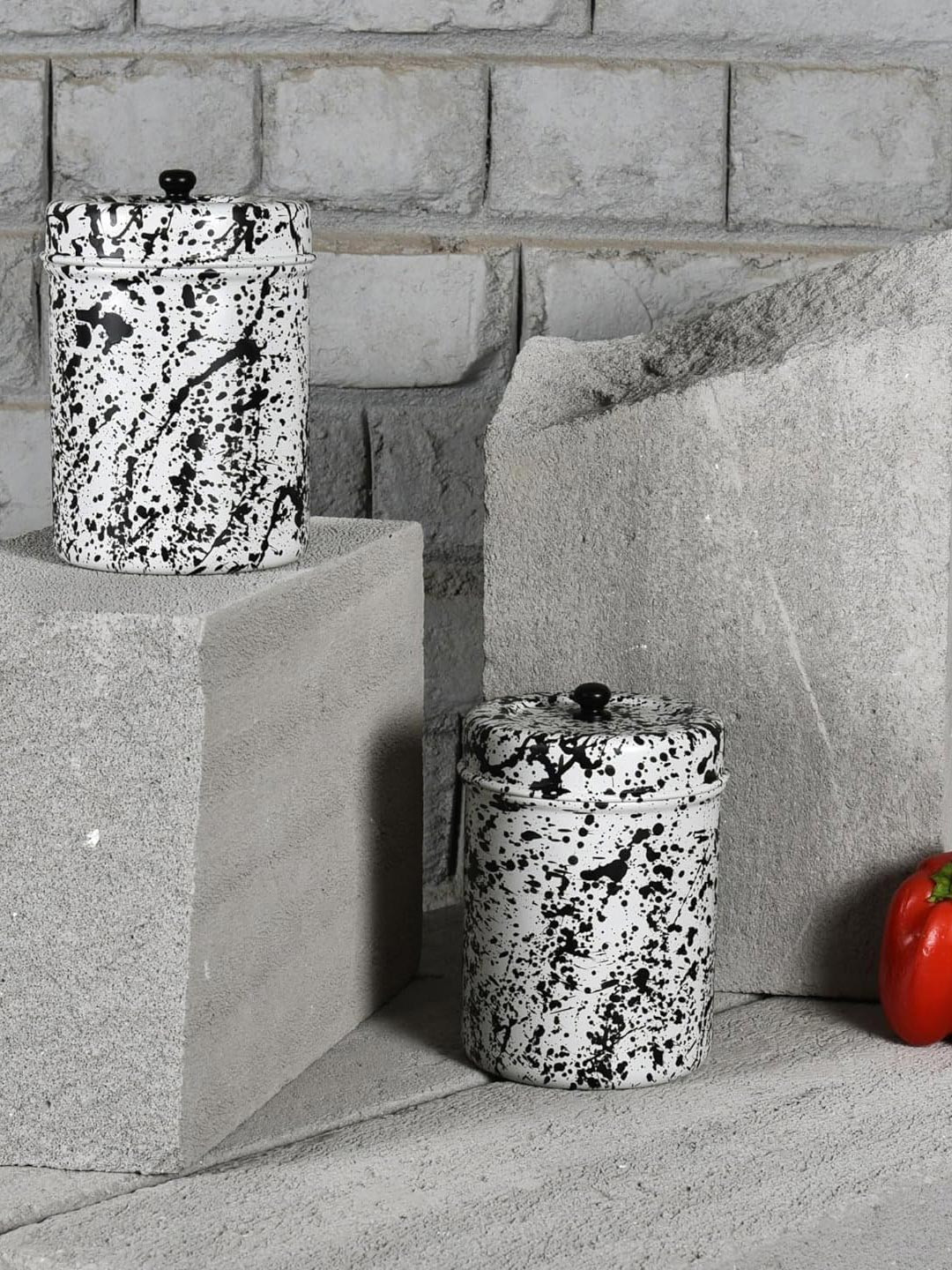 Living with Elan Black Abstract Stainless Steel Easy To Clean 2 Piece Flip Top Canister
