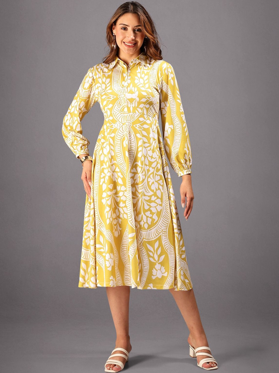 HELLCAT Floral Print Fit & Flare Midi Dress