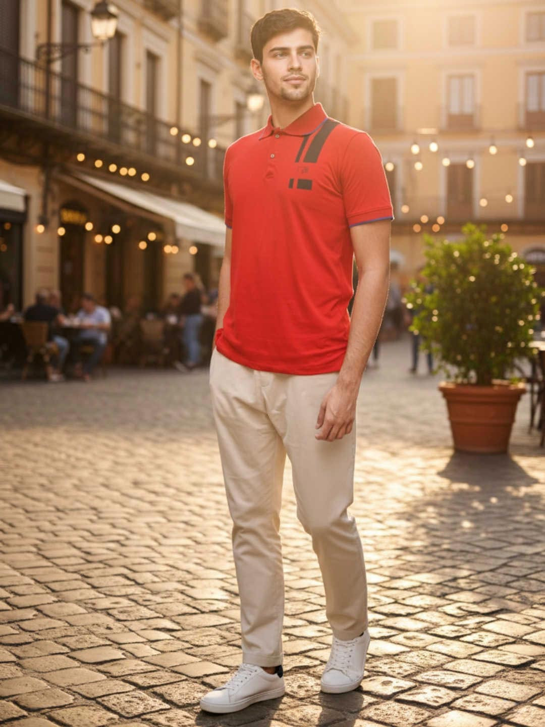 ROAR FOR GOOD Striped Printed Polo Collar Organic Cotton T-shirt