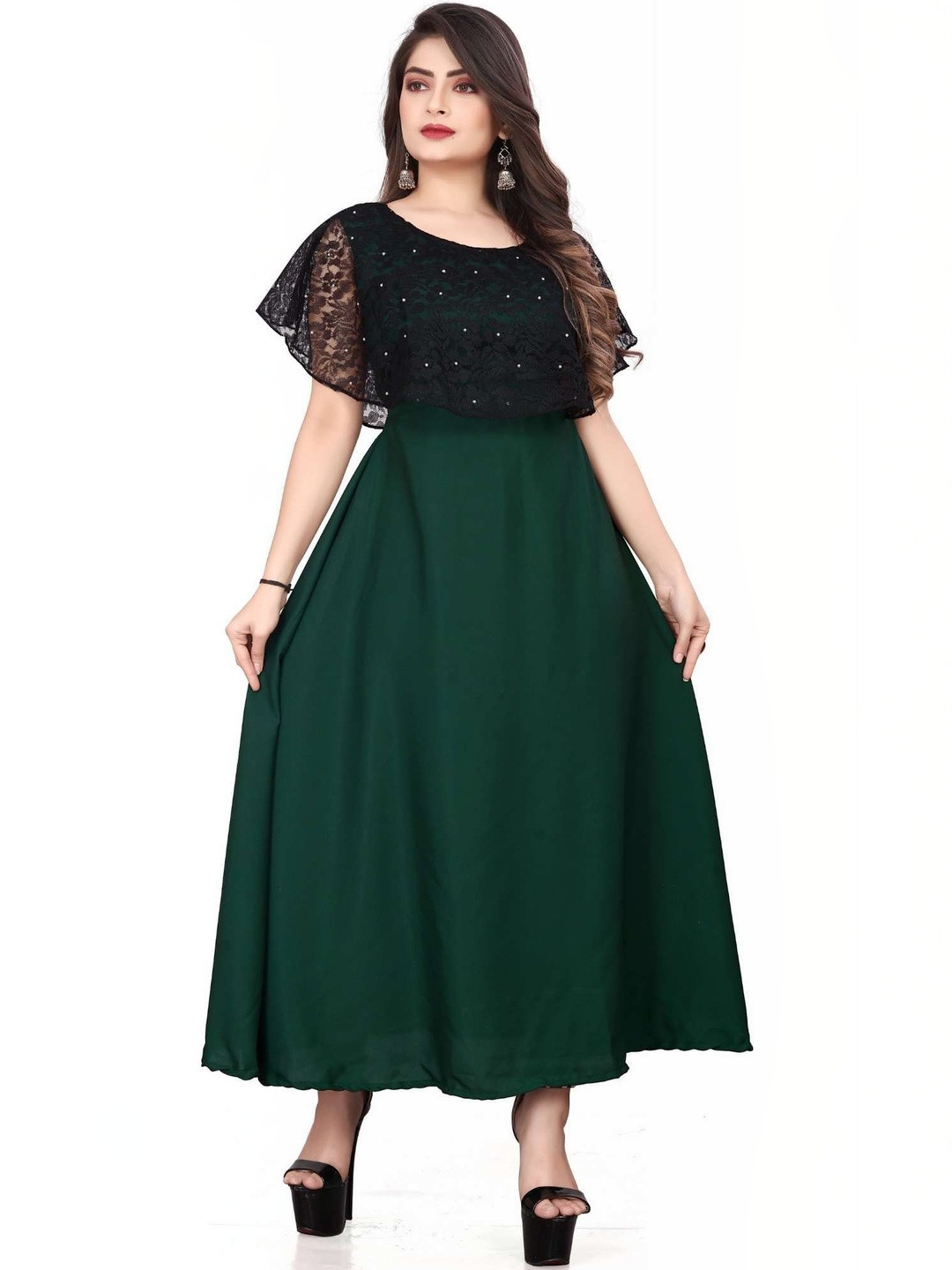 QENA Applique Fit & Flare Maxi Dress
