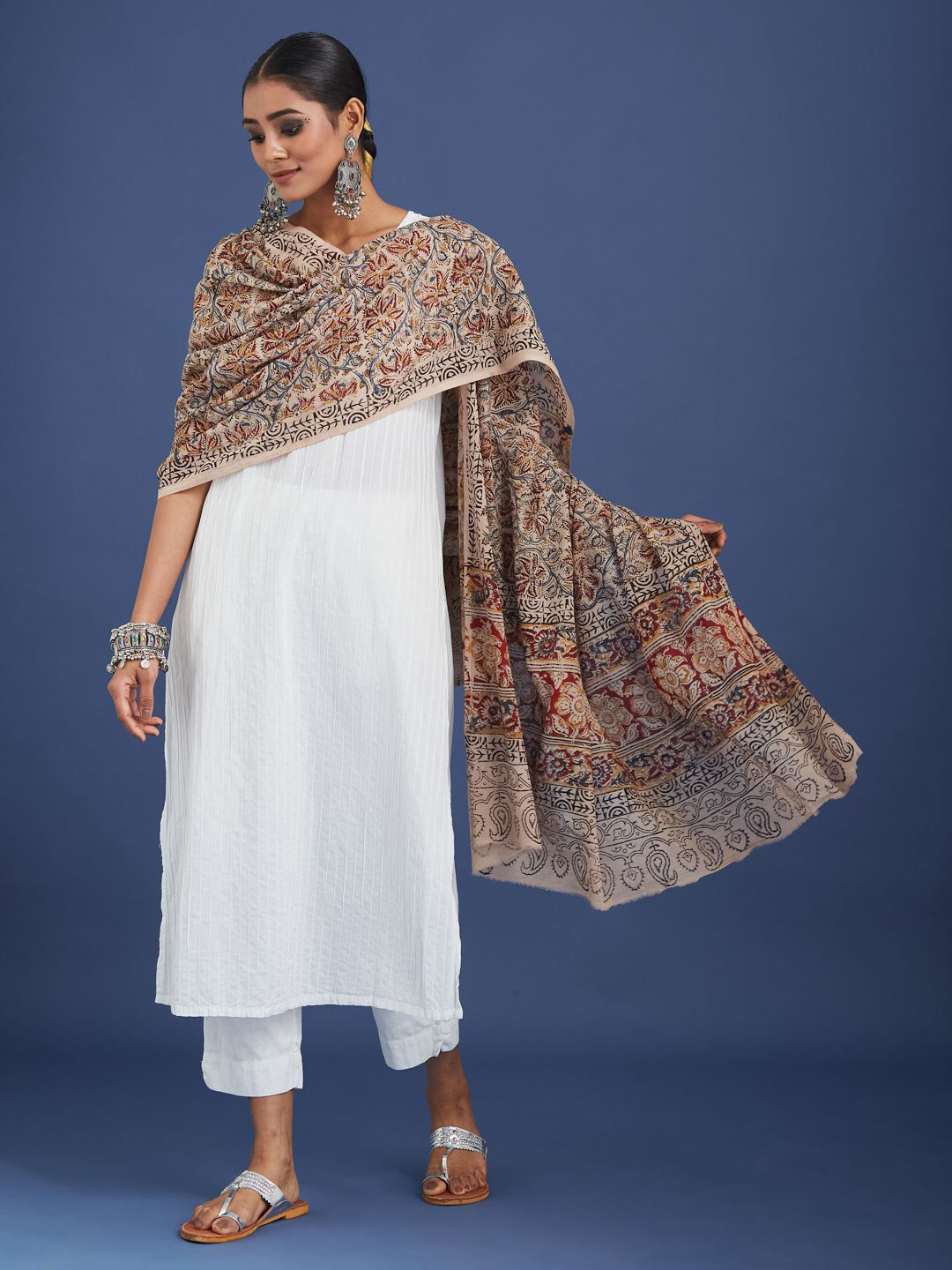 Taavi Hand Block Printed Kalamkari Cotton Dupatta