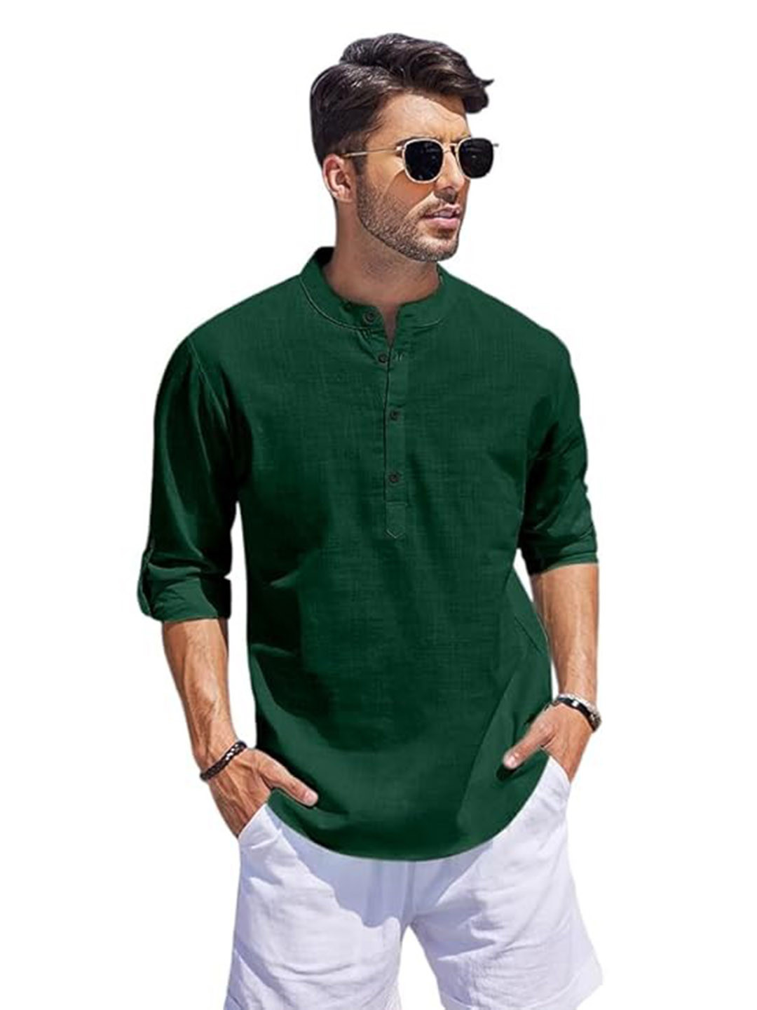 Bellstone Men Green Cotton Solid Casual Shirts