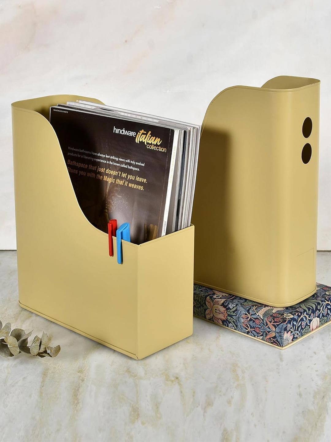 Living With Elan Yellow 2 Pieces Metal Table Top Magazine Holder