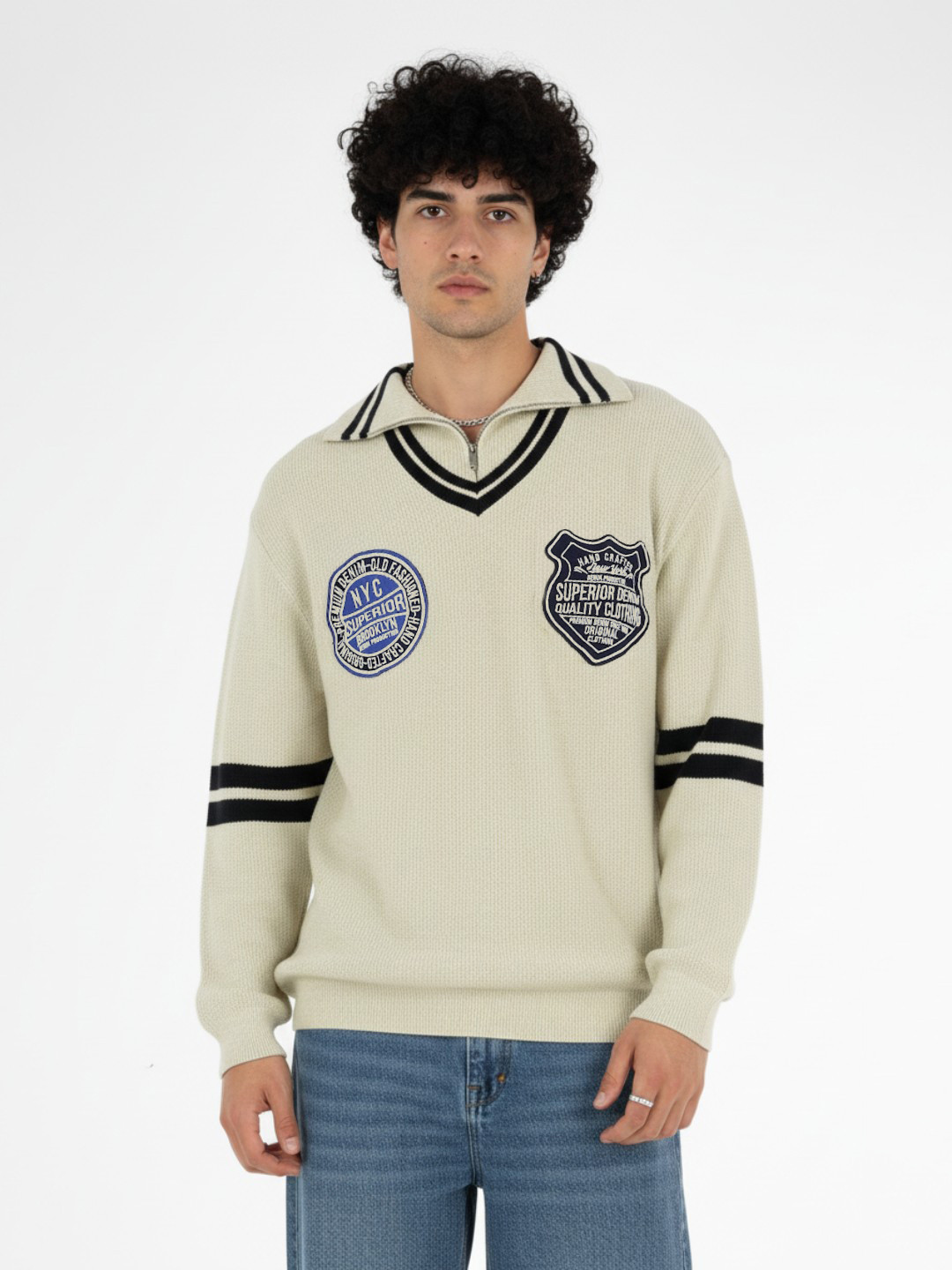 glitchez Typography Oversized Pullover with Applique Detail and Contrasting Edges