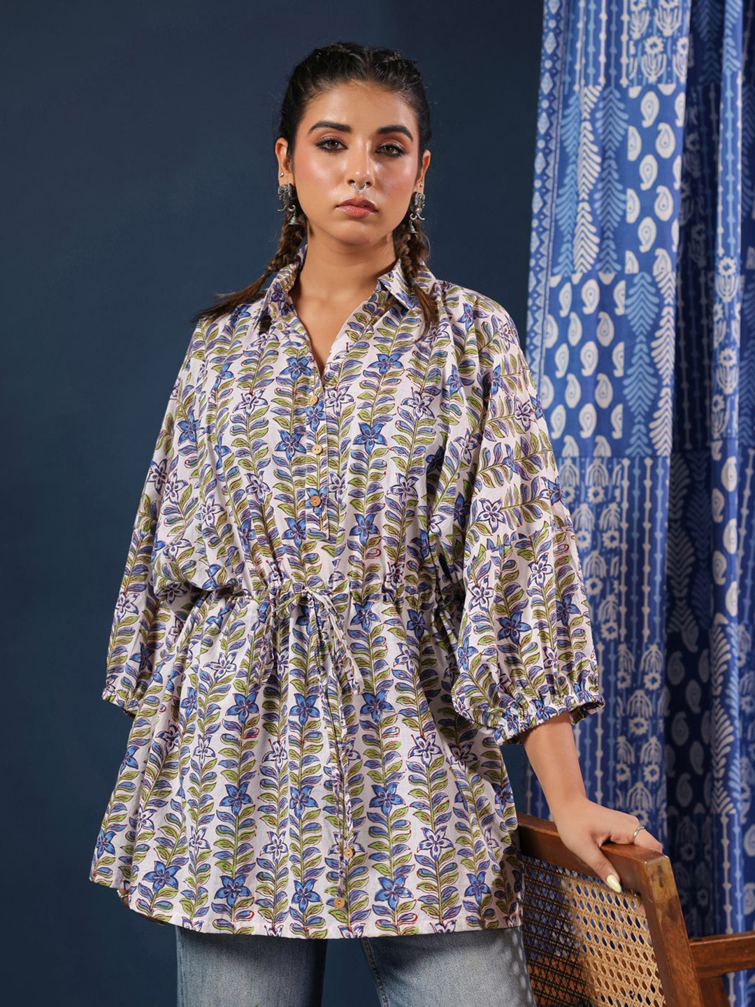 Taavi Women Hand Block Print Kaftan Shirt Tunic