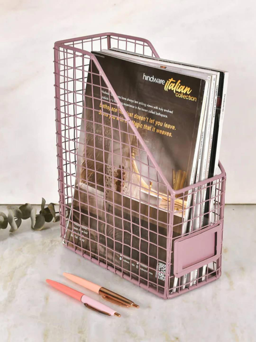 Living With Elan Mauve Self Design Rectangular Shaped Grid Metal Books and Magzine Holder