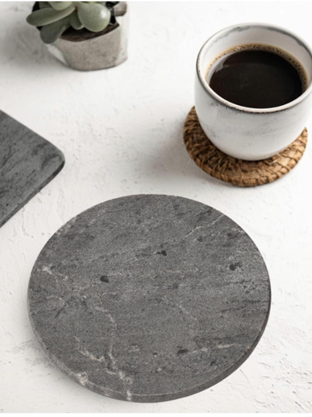Little Extra Set Of 6 Grey Marble Round Coasters