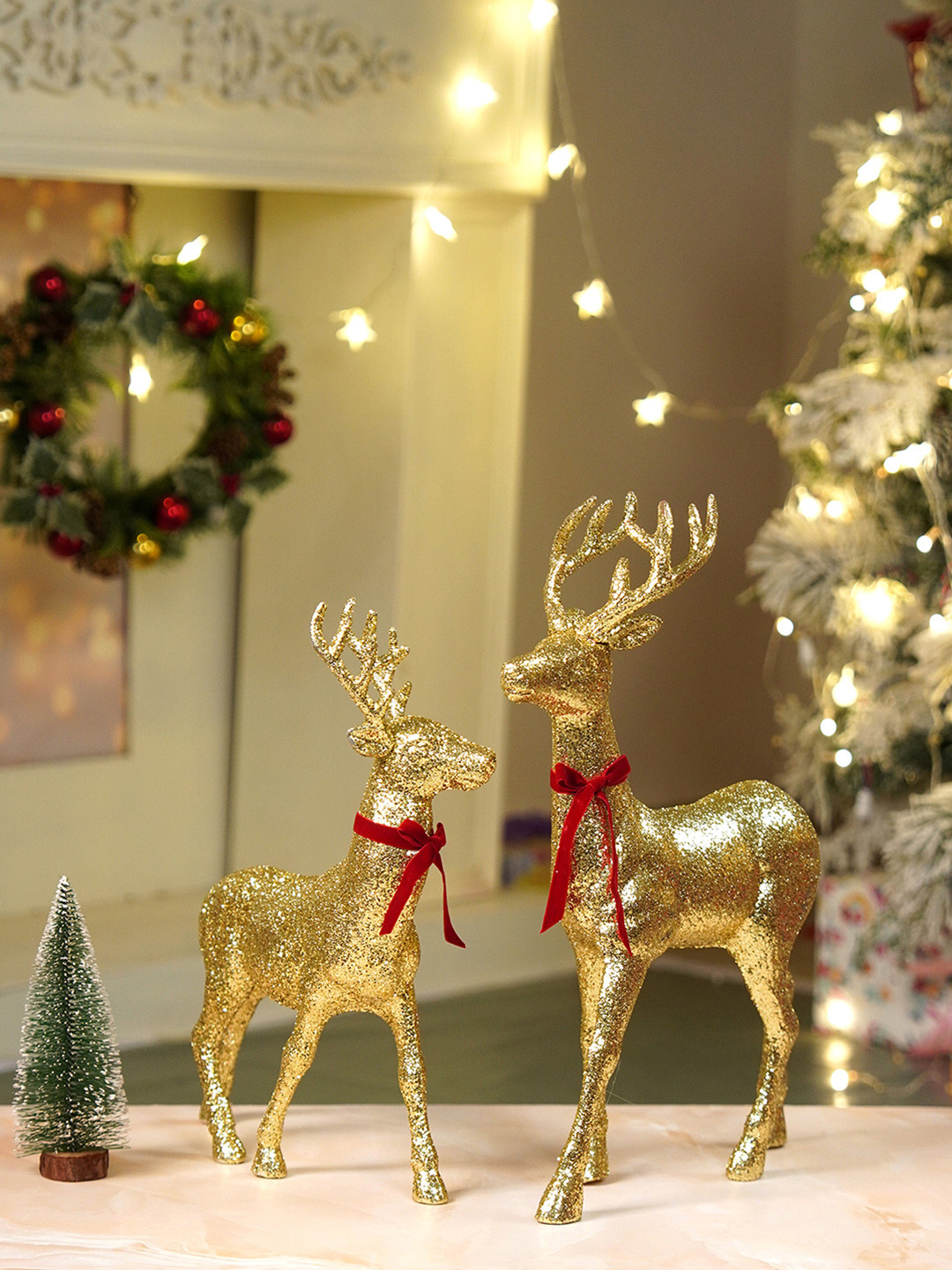 Little Surprise Box LLP Set of 2 Gold Reindeer Combo Christmas Dcore & Decoration