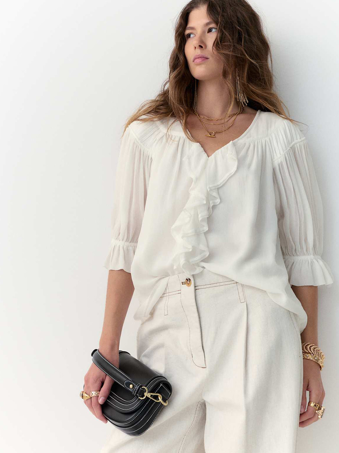 Marks & Spencer Autograph Women V-Neck Ruffles Top