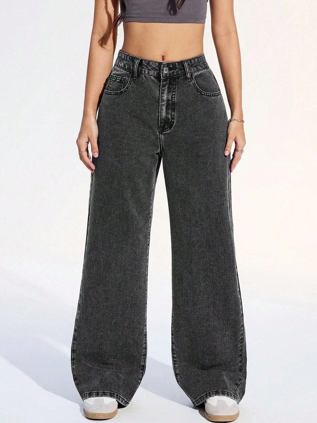 Glossia Women Comfort Straight Fit High-Rise Light Fade Acid Wash Stretchable Jeans