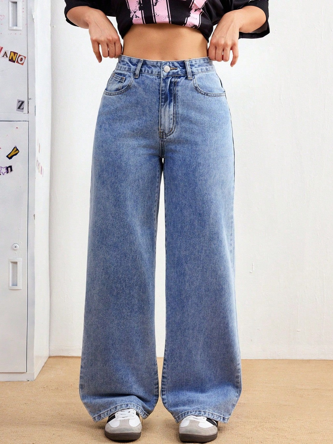 Glossia Women Comfort Straight Fit High-Rise Acid Wash Stretchable Jeans