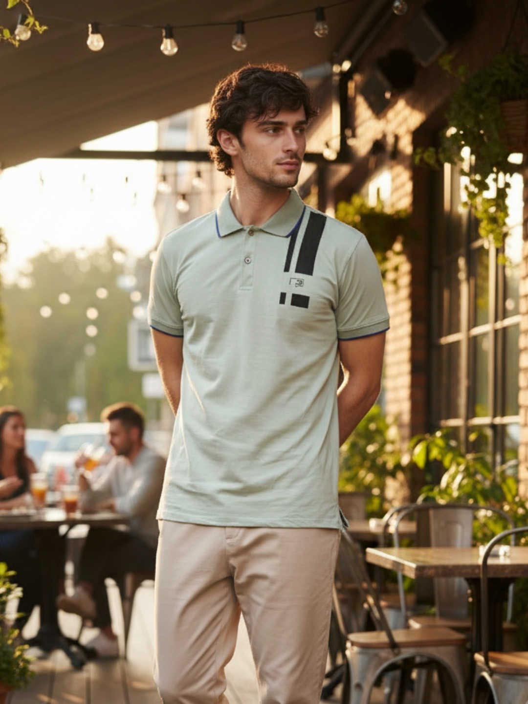 ROAR FOR GOOD Striped Printed Polo Collar Organic Cotton T-shirt