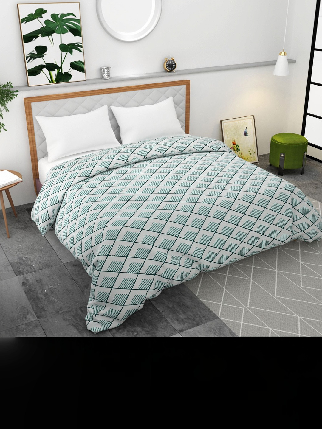 Bromwick White & Green Checked Cotton Single Duvet Cover