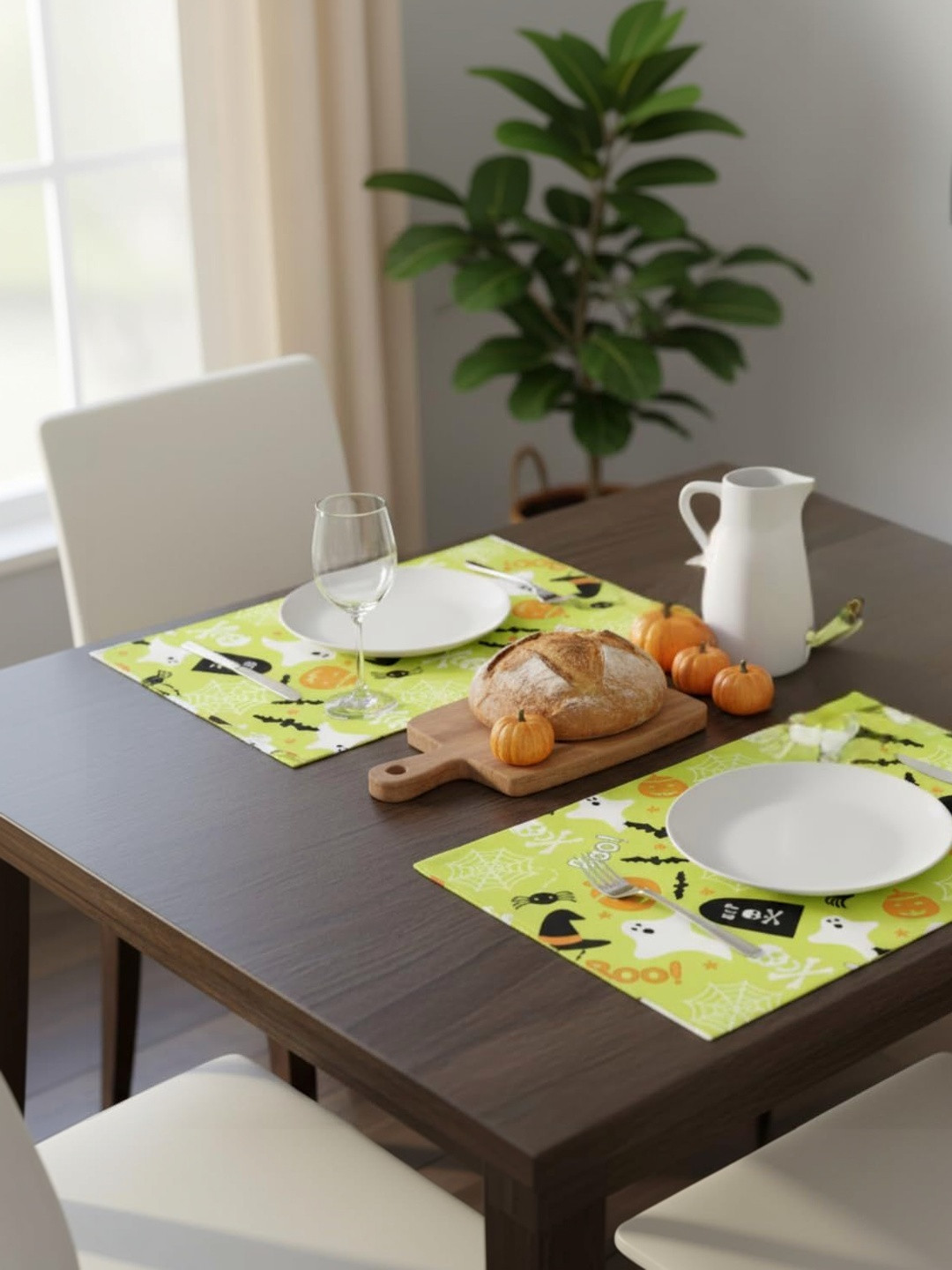 PRAKARTIK 2Pcs Green & Black Digital Printed Table Placemats