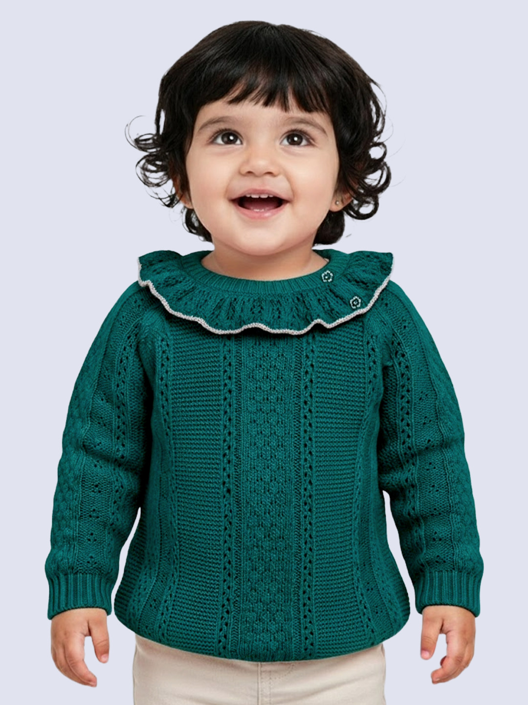 Yellow Apple Girls Self Design Pullover Sweater