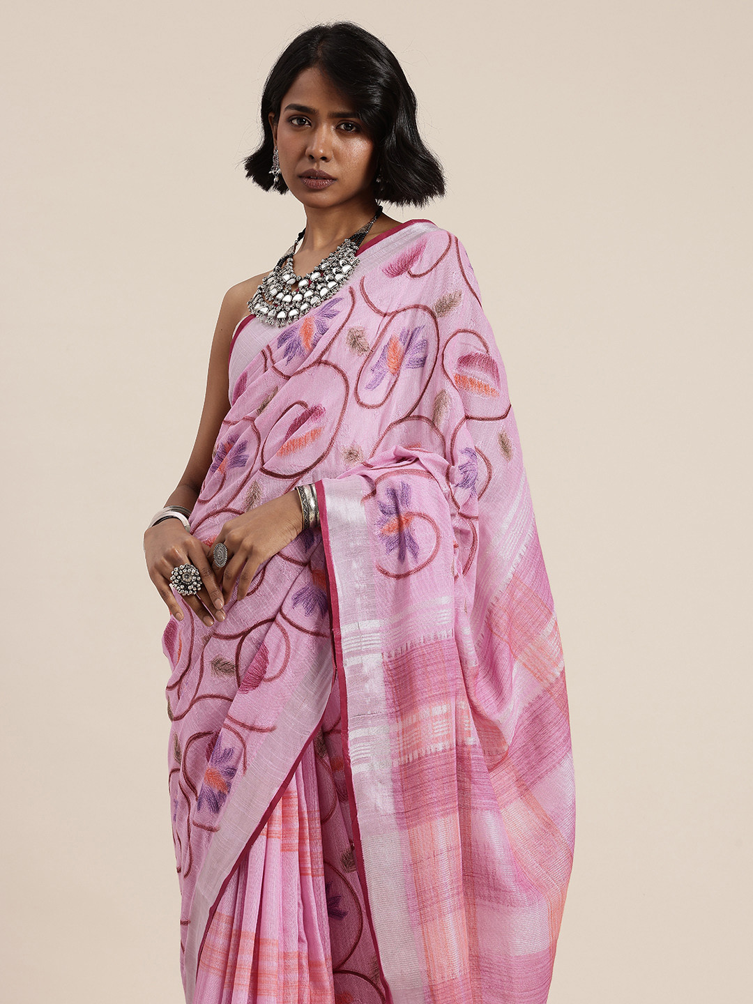 Taavi Woven Legacy and Embroidered Zari Pure Cotton Handloom Saree