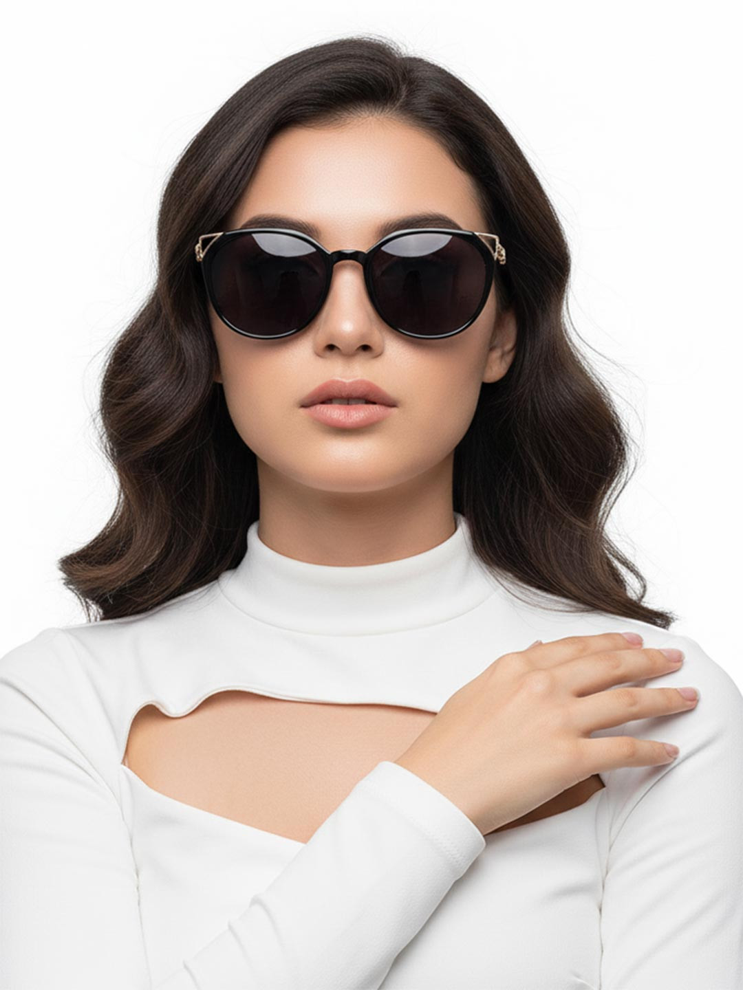 HASHTAG EYEWEAR Women Round Sunglasses with UV Protected Lens G-15077-black