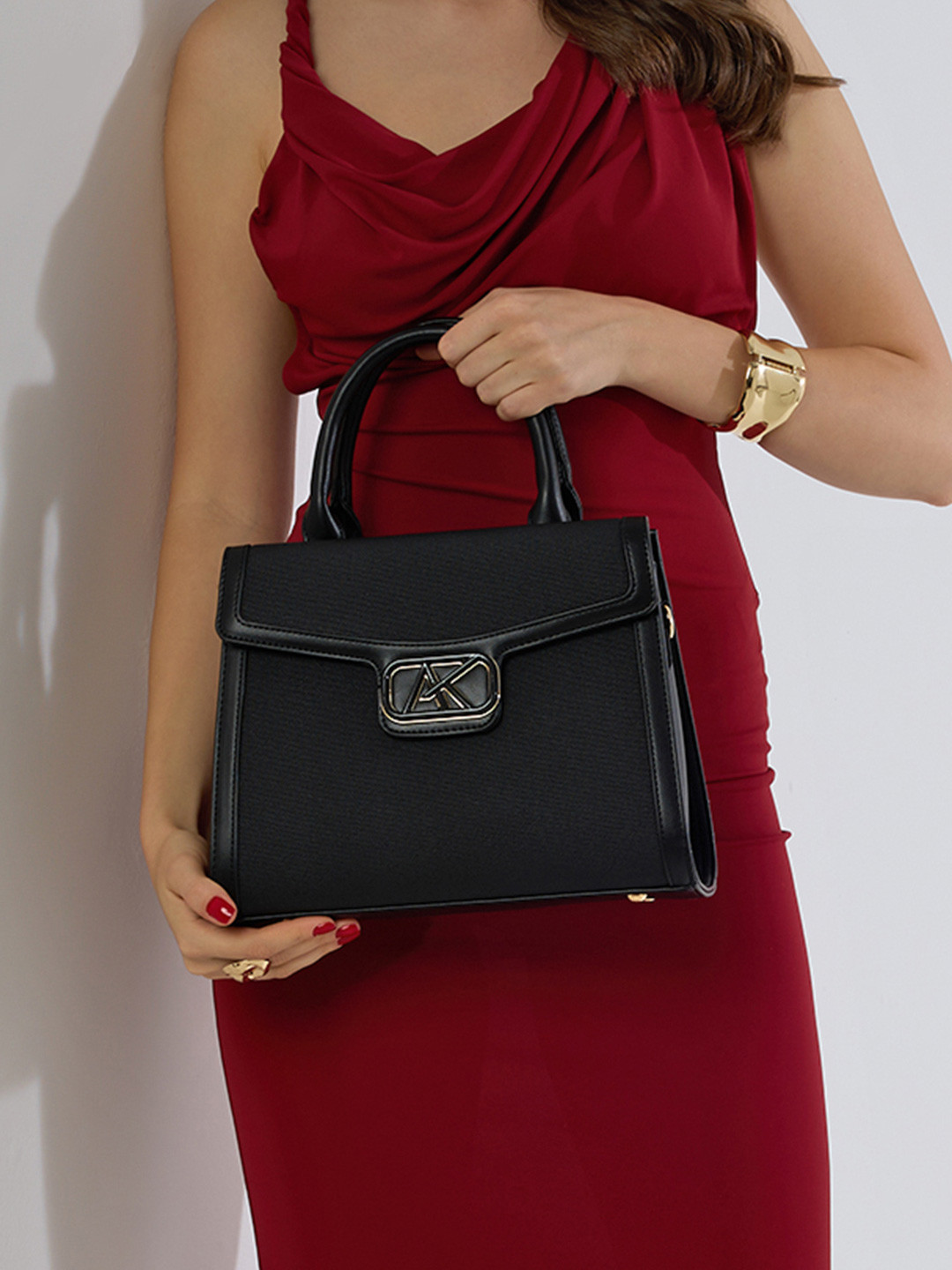 Akiki London Women Lambeth Solid Structured Embellished Handheld Bag