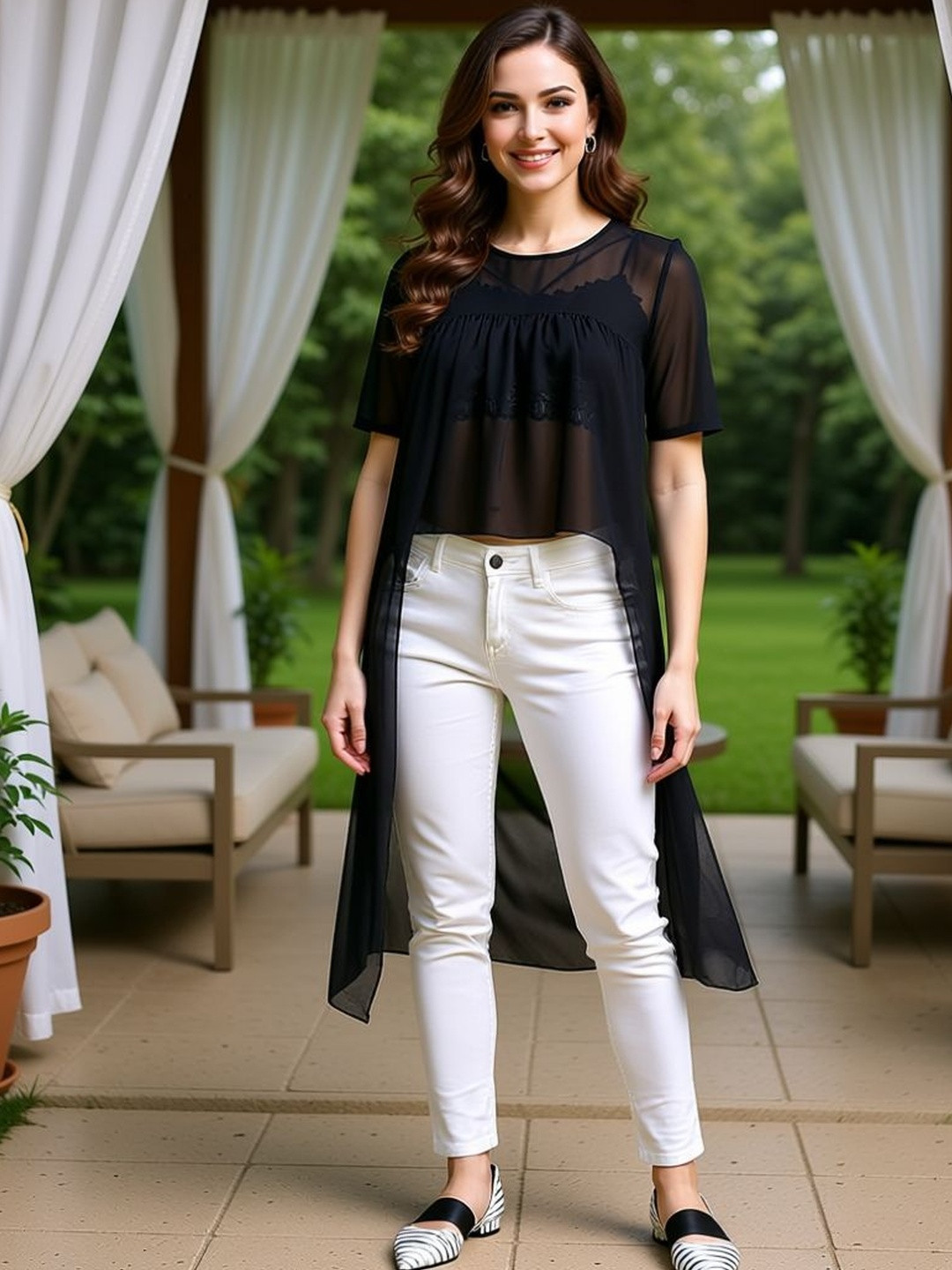 KYVO Sheer Georgette High-Low Longline Top