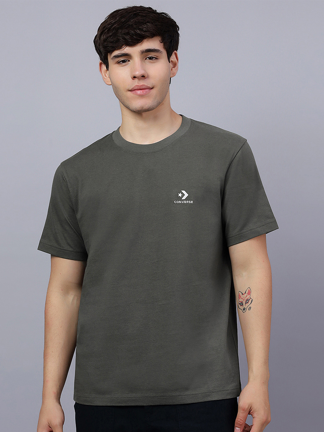 Converse Unisex Brand Logo Star Chevron Printed Round Neck Cotton T-shirt