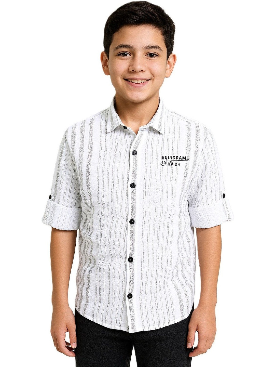 CHARCHIT d Vertical Stripes Cotton Three-Quarter Sleeves Shirt