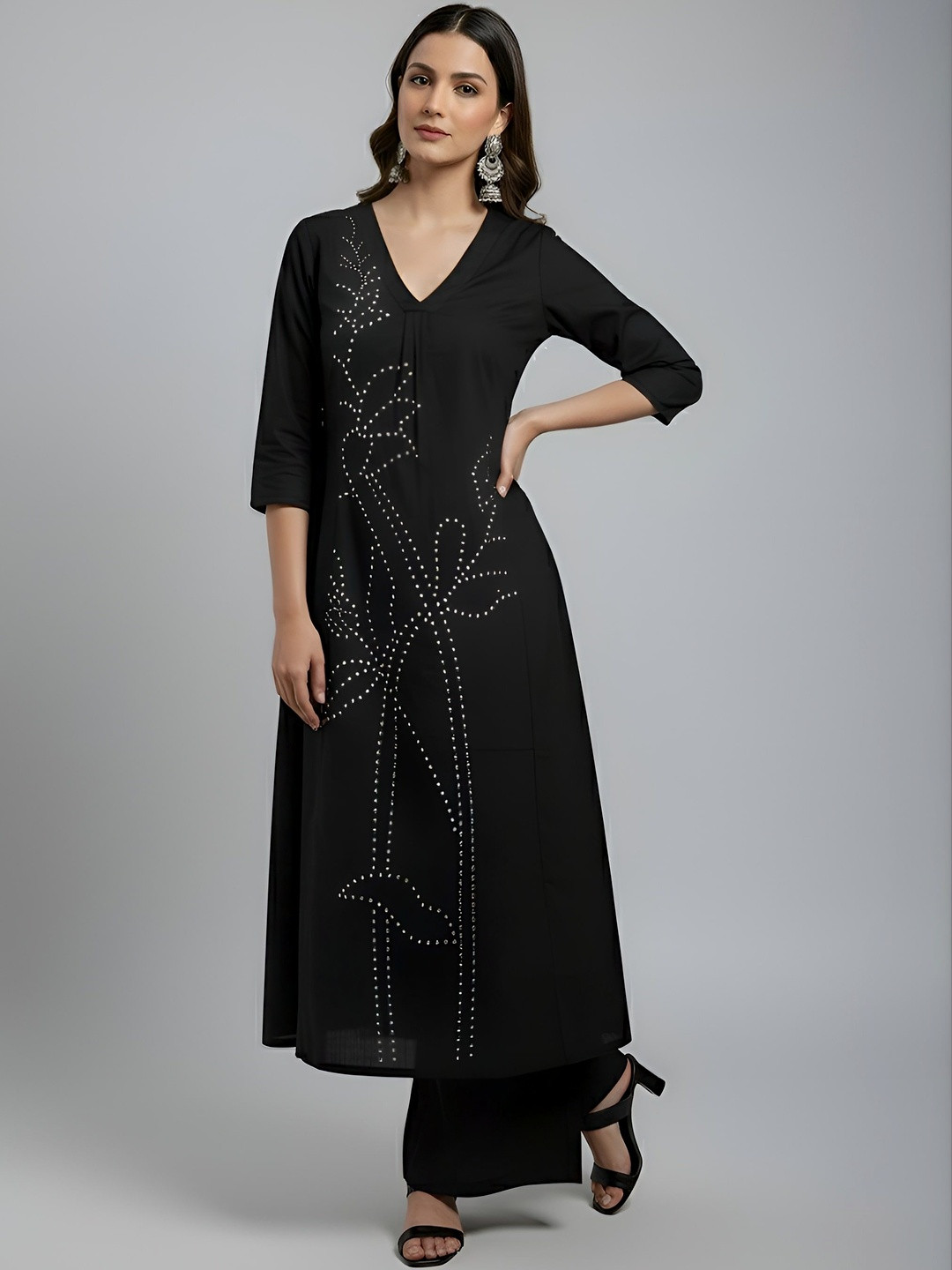 Embellished Black Tunic & Solid Palazzos Co-Ords