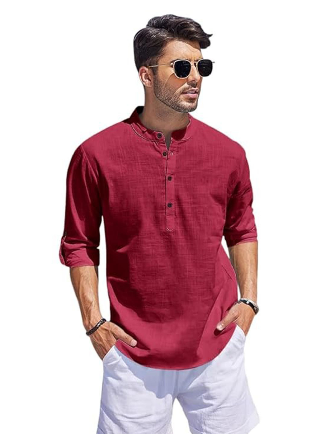 Bellstone Men Red Cotton Solid Casual Shirts