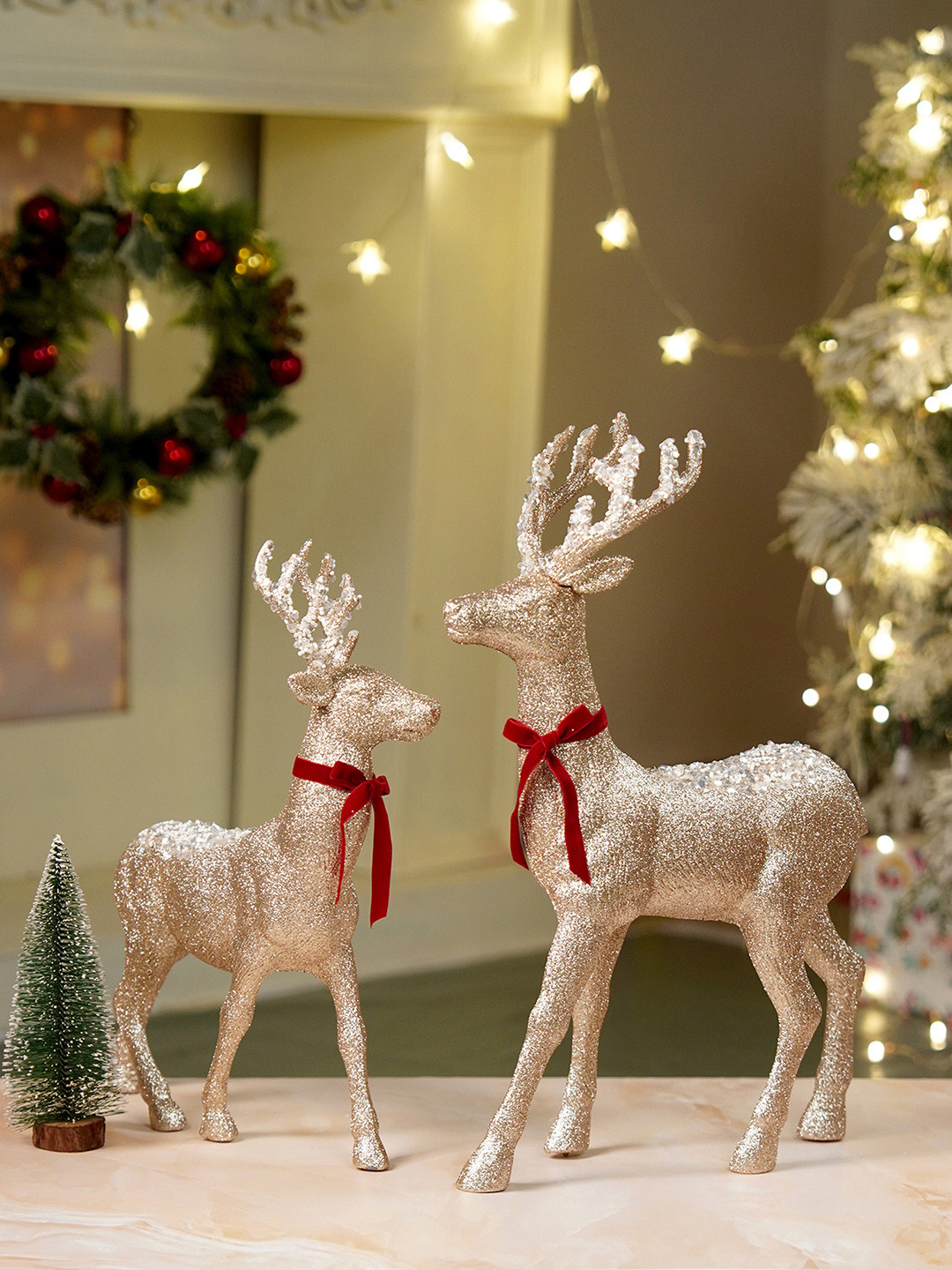 Little Surprise Box LLP 2pcs White Sequence Gold Reindeer Christmas Decoration