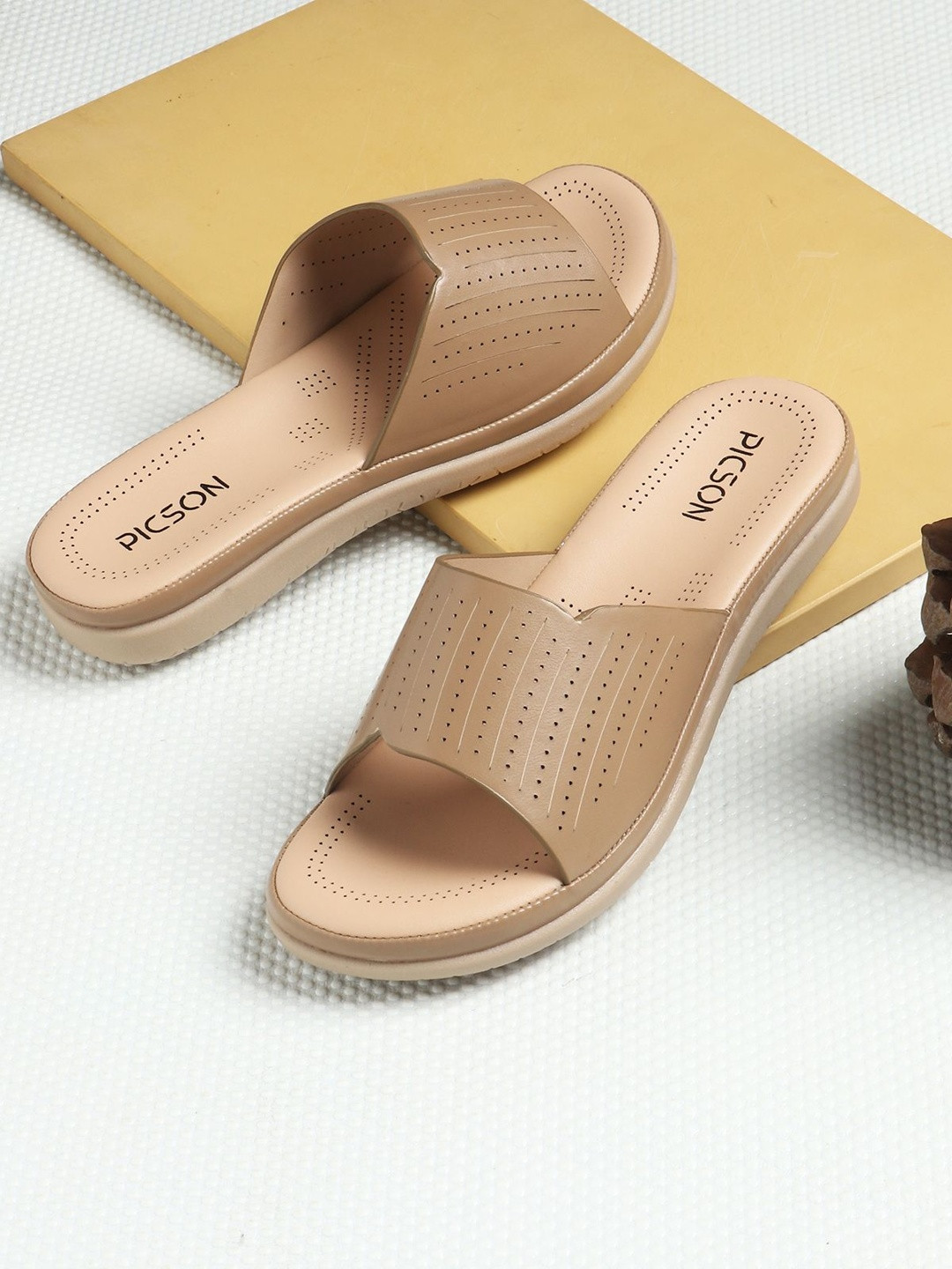 PICSON Women Open Toe Flats with Laser Cuts